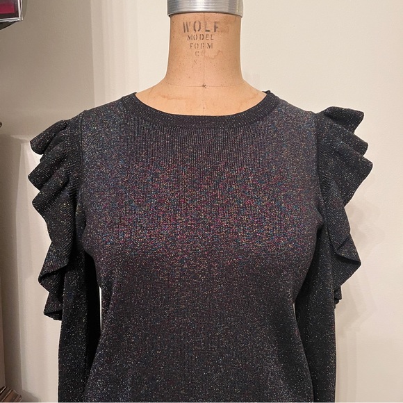 Sunset + Spring Metallic Ruffed Cold Shoulder Sweater Top - Picture 2 of 7